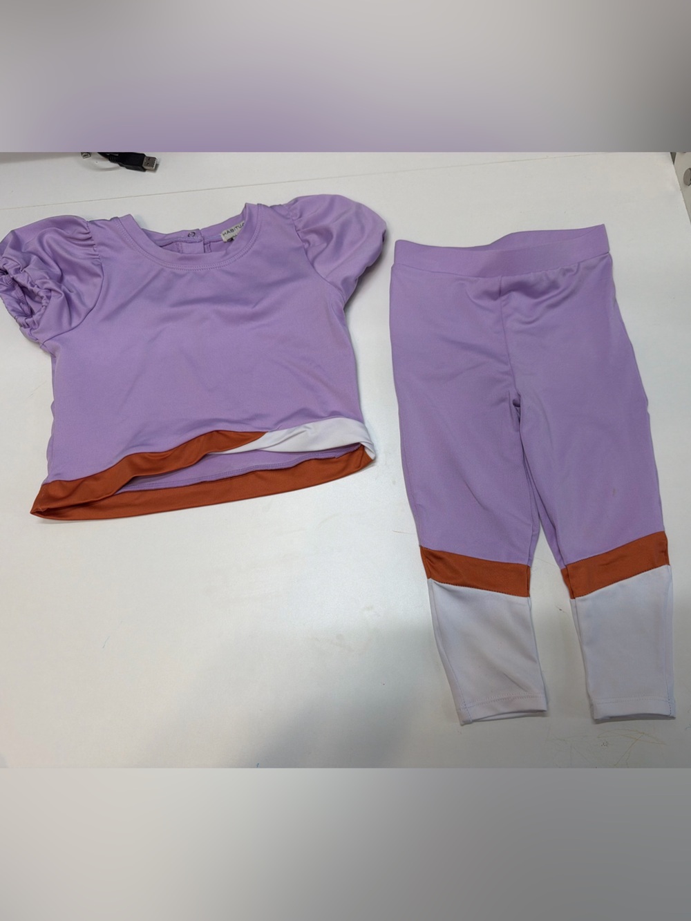 Habitual Lavender Girls Leggings Set with Rust & White Accents